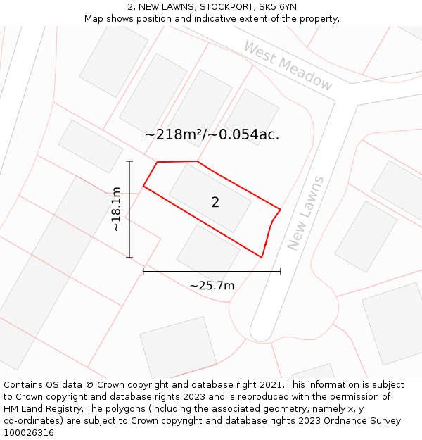 2, NEW LAWNS, STOCKPORT, SK5 6YN: Plot and title map