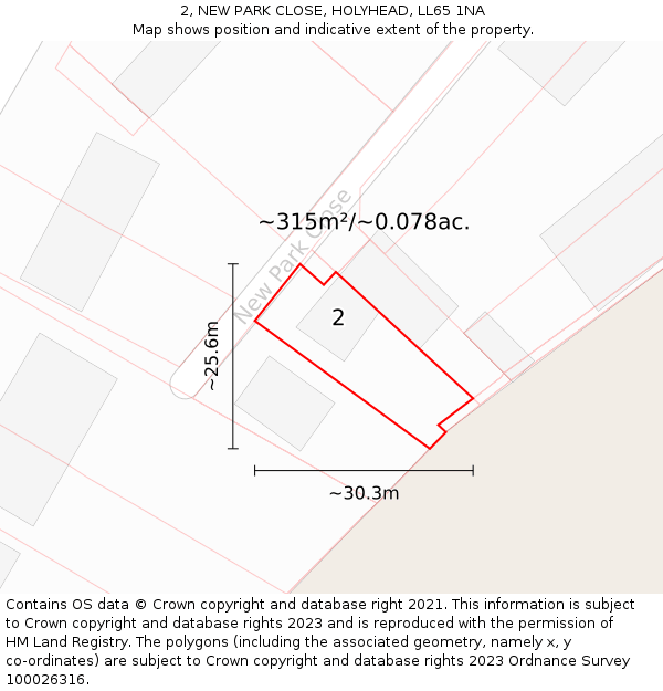 2, NEW PARK CLOSE, HOLYHEAD, LL65 1NA: Plot and title map