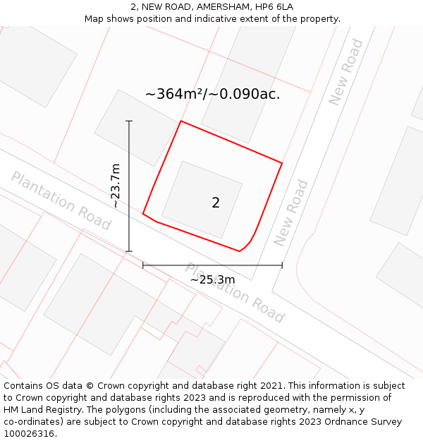 2, NEW ROAD, AMERSHAM, HP6 6LA: Plot and title map