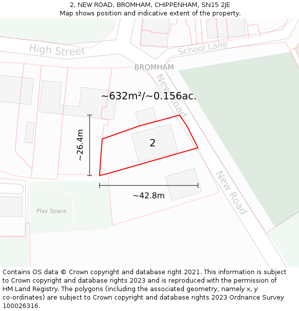 2, NEW ROAD, BROMHAM, CHIPPENHAM, SN15 2JE: Plot and title map