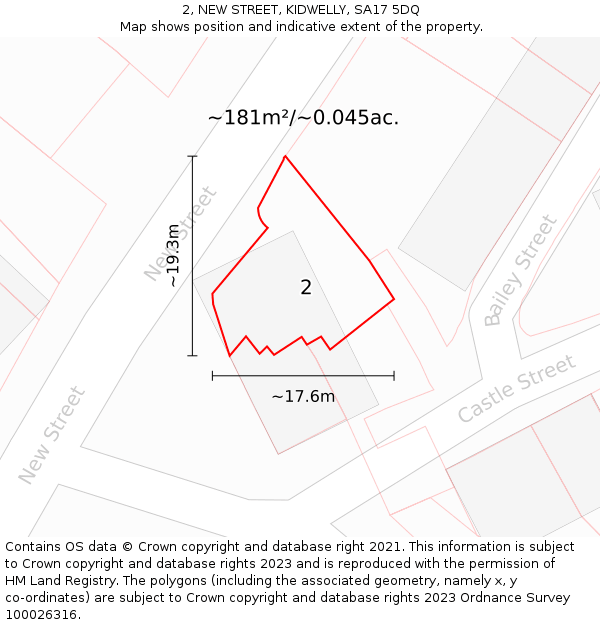 2, NEW STREET, KIDWELLY, SA17 5DQ: Plot and title map