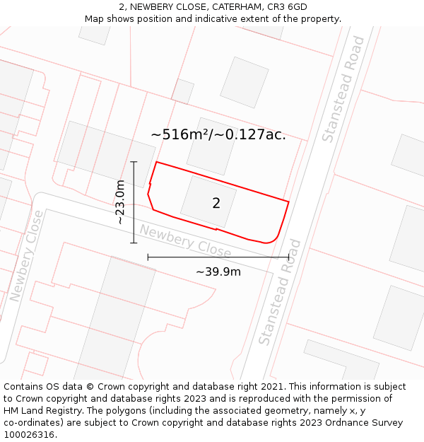 2, NEWBERY CLOSE, CATERHAM, CR3 6GD: Plot and title map