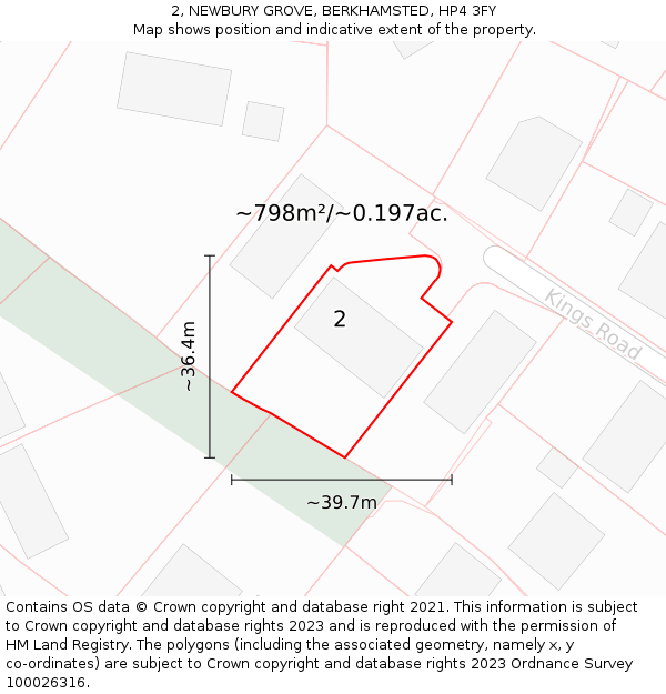 2, NEWBURY GROVE, BERKHAMSTED, HP4 3FY: Plot and title map