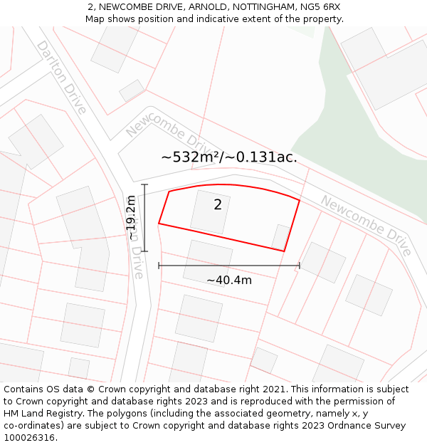 2, NEWCOMBE DRIVE, ARNOLD, NOTTINGHAM, NG5 6RX: Plot and title map