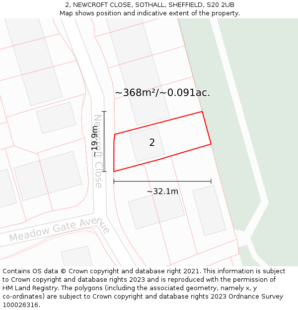 2, NEWCROFT CLOSE, SOTHALL, SHEFFIELD, S20 2UB: Plot and title map