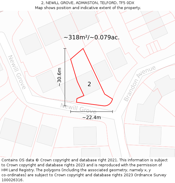 2, NEWILL GROVE, ADMASTON, TELFORD, TF5 0DX: Plot and title map