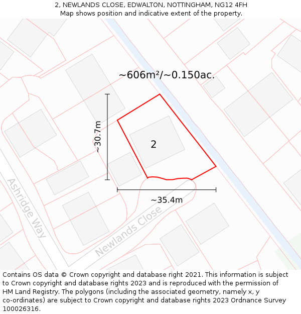 2, NEWLANDS CLOSE, EDWALTON, NOTTINGHAM, NG12 4FH: Plot and title map