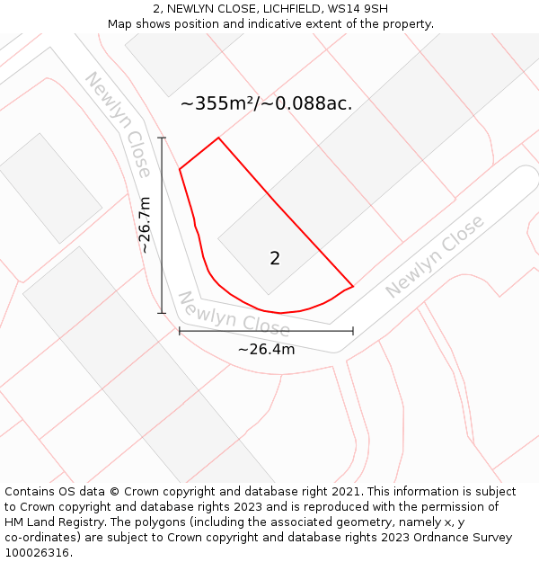 2, NEWLYN CLOSE, LICHFIELD, WS14 9SH: Plot and title map