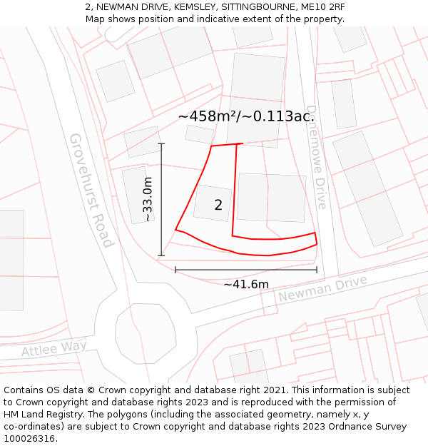 2, NEWMAN DRIVE, KEMSLEY, SITTINGBOURNE, ME10 2RF: Plot and title map