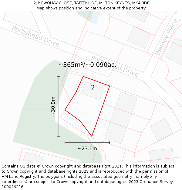 2, NEWQUAY CLOSE, TATTENHOE, MILTON KEYNES, MK4 3DE: Plot and title map