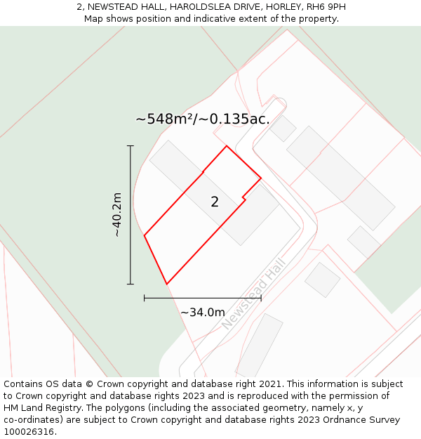 2, NEWSTEAD HALL, HAROLDSLEA DRIVE, HORLEY, RH6 9PH: Plot and title map