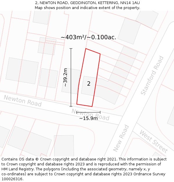 2, NEWTON ROAD, GEDDINGTON, KETTERING, NN14 1AU: Plot and title map