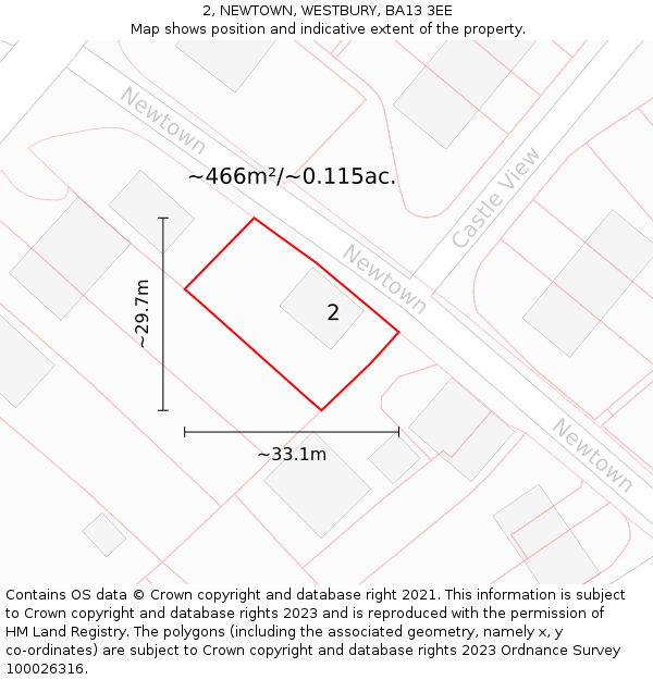 2, NEWTOWN, WESTBURY, BA13 3EE: Plot and title map