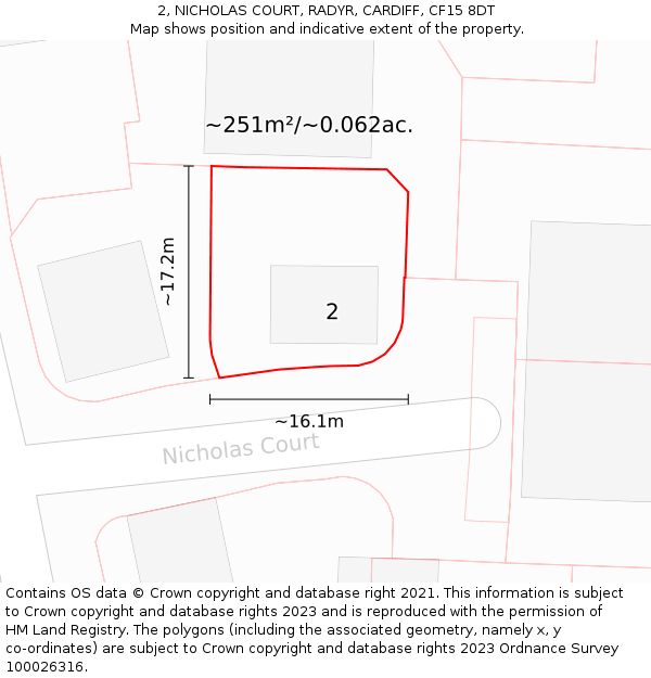 2, NICHOLAS COURT, RADYR, CARDIFF, CF15 8DT: Plot and title map