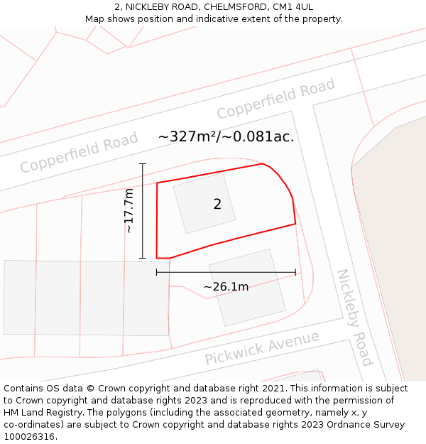 2, NICKLEBY ROAD, CHELMSFORD, CM1 4UL: Plot and title map