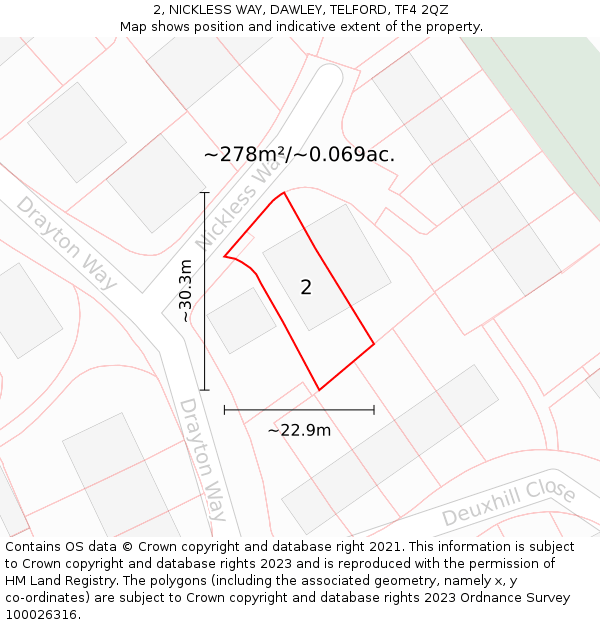 2, NICKLESS WAY, DAWLEY, TELFORD, TF4 2QZ: Plot and title map