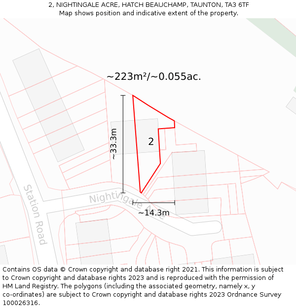 2, NIGHTINGALE ACRE, HATCH BEAUCHAMP, TAUNTON, TA3 6TF: Plot and title map