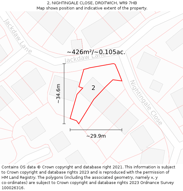 2, NIGHTINGALE CLOSE, DROITWICH, WR9 7HB: Plot and title map