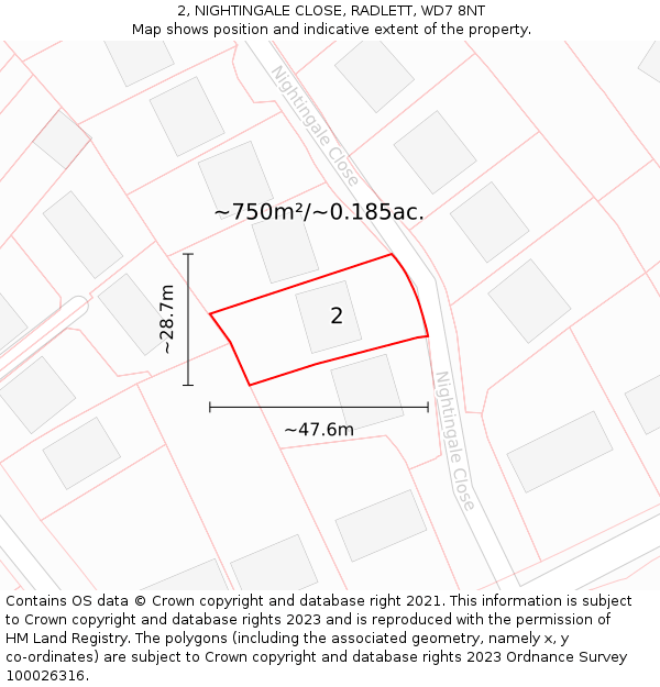 2, NIGHTINGALE CLOSE, RADLETT, WD7 8NT: Plot and title map