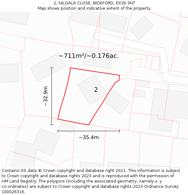 2, NILGALA CLOSE, BIDEFORD, EX39 3NT: Plot and title map