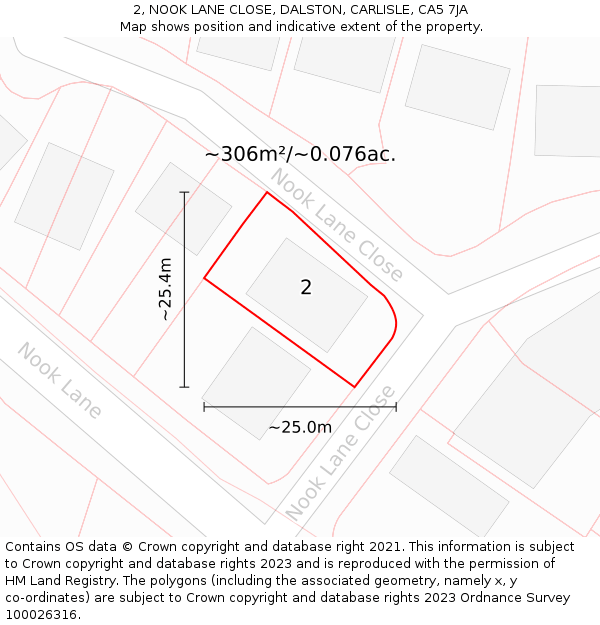 2, NOOK LANE CLOSE, DALSTON, CARLISLE, CA5 7JA: Plot and title map