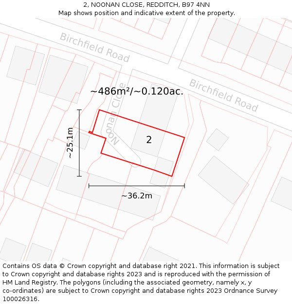 2, NOONAN CLOSE, REDDITCH, B97 4NN: Plot and title map