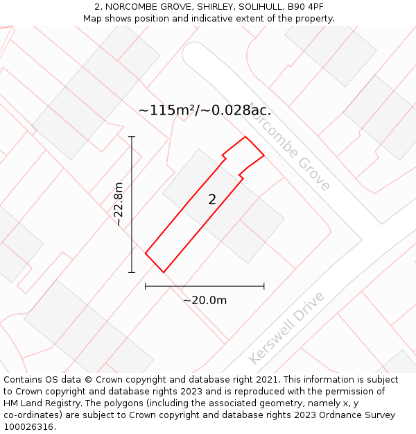 2, NORCOMBE GROVE, SHIRLEY, SOLIHULL, B90 4PF: Plot and title map