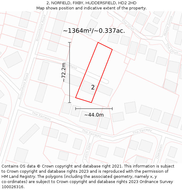 2, NORFIELD, FIXBY, HUDDERSFIELD, HD2 2HD: Plot and title map