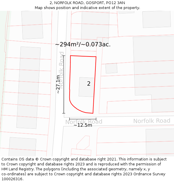 2, NORFOLK ROAD, GOSPORT, PO12 3AN: Plot and title map