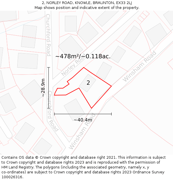 2, NORLEY ROAD, KNOWLE, BRAUNTON, EX33 2LJ: Plot and title map