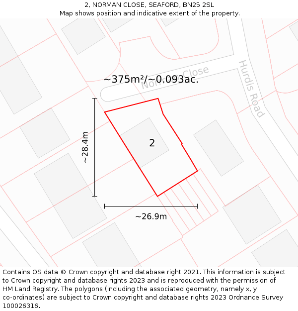 2, NORMAN CLOSE, SEAFORD, BN25 2SL: Plot and title map