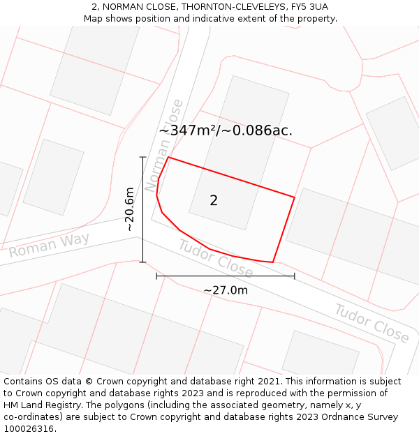 2, NORMAN CLOSE, THORNTON-CLEVELEYS, FY5 3UA: Plot and title map