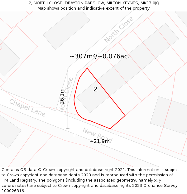 2, NORTH CLOSE, DRAYTON PARSLOW, MILTON KEYNES, MK17 0JQ: Plot and title map