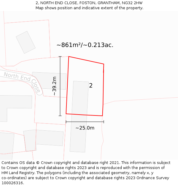 2, NORTH END CLOSE, FOSTON, GRANTHAM, NG32 2HW: Plot and title map