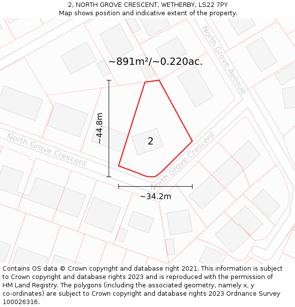 2, NORTH GROVE CRESCENT, WETHERBY, LS22 7PY: Plot and title map