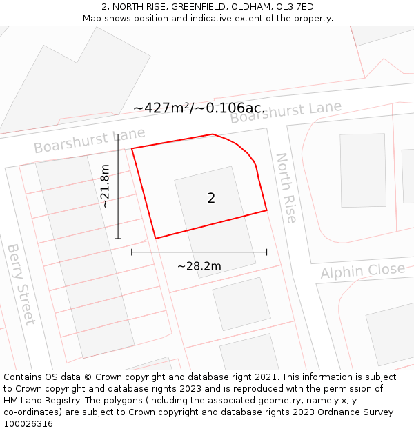 2, NORTH RISE, GREENFIELD, OLDHAM, OL3 7ED: Plot and title map