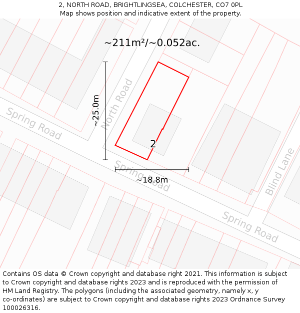 2, NORTH ROAD, BRIGHTLINGSEA, COLCHESTER, CO7 0PL: Plot and title map