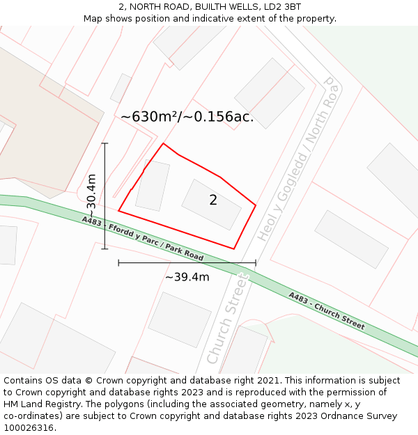 2, NORTH ROAD, BUILTH WELLS, LD2 3BT: Plot and title map