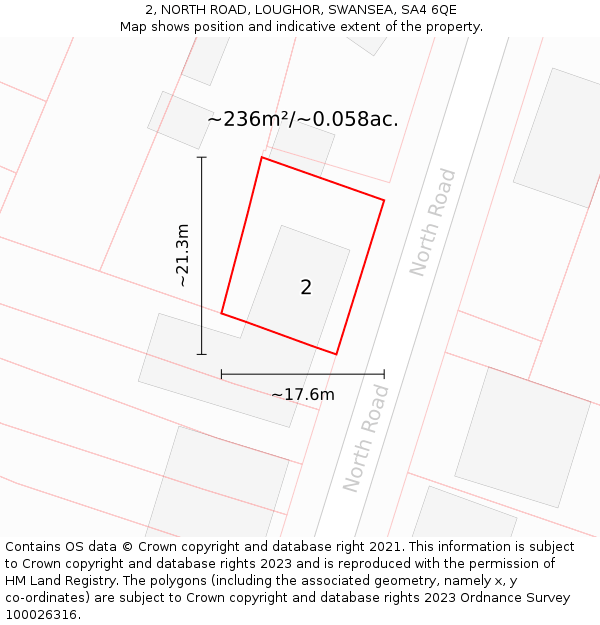 2, NORTH ROAD, LOUGHOR, SWANSEA, SA4 6QE: Plot and title map