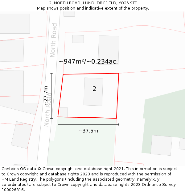 2, NORTH ROAD, LUND, DRIFFIELD, YO25 9TF: Plot and title map