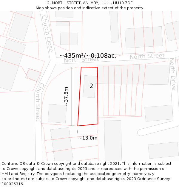 2, NORTH STREET, ANLABY, HULL, HU10 7DE: Plot and title map