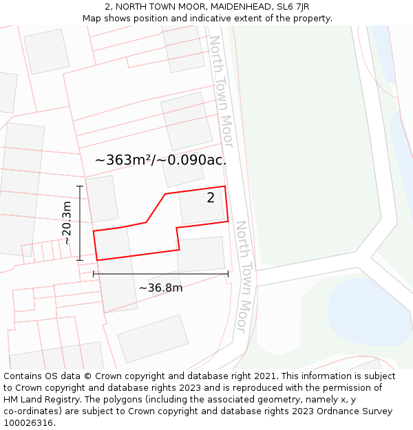 2, NORTH TOWN MOOR, MAIDENHEAD, SL6 7JR: Plot and title map