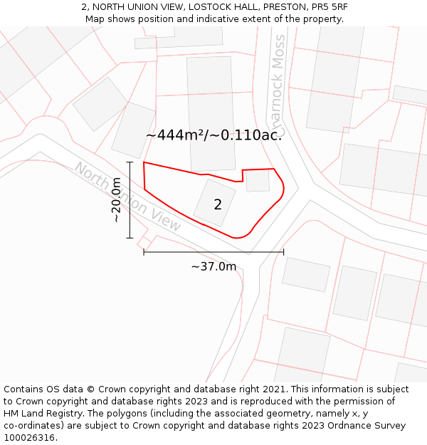 2, NORTH UNION VIEW, LOSTOCK HALL, PRESTON, PR5 5RF: Plot and title map