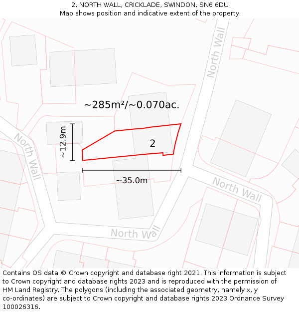 2, NORTH WALL, CRICKLADE, SWINDON, SN6 6DU: Plot and title map