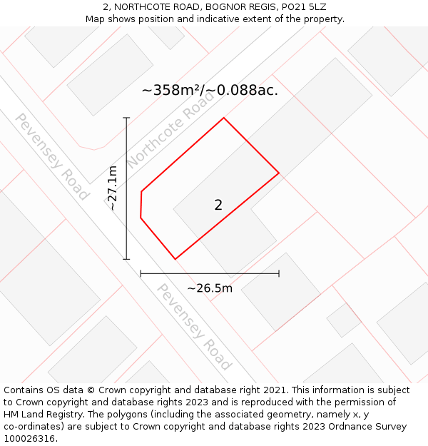 2, NORTHCOTE ROAD, BOGNOR REGIS, PO21 5LZ: Plot and title map