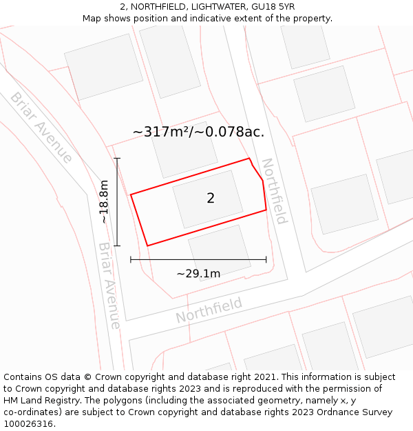 2, NORTHFIELD, LIGHTWATER, GU18 5YR: Plot and title map