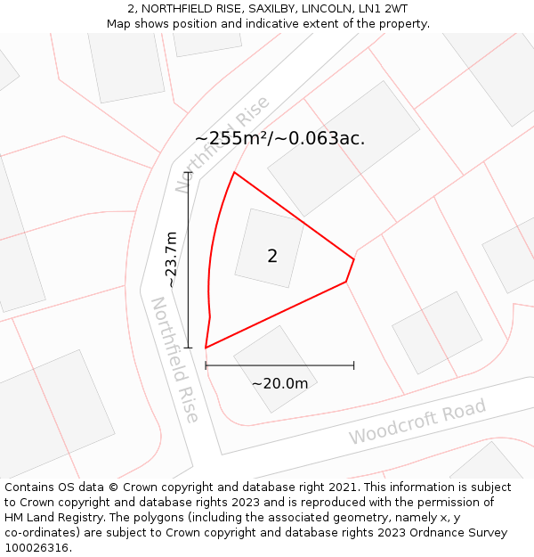 2, NORTHFIELD RISE, SAXILBY, LINCOLN, LN1 2WT: Plot and title map