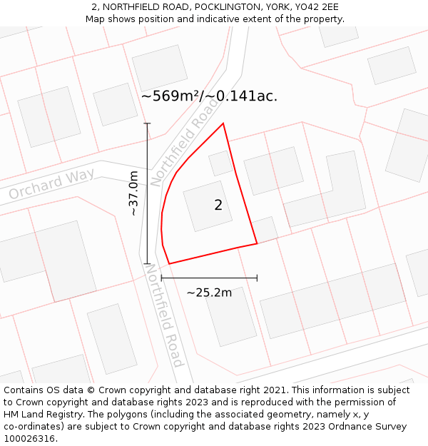 2, NORTHFIELD ROAD, POCKLINGTON, YORK, YO42 2EE: Plot and title map