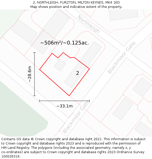 2, NORTHLEIGH, FURZTON, MILTON KEYNES, MK4 1ED: Plot and title map