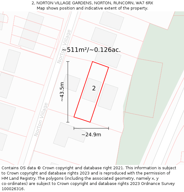 2, NORTON VILLAGE GARDENS, NORTON, RUNCORN, WA7 6RX: Plot and title map